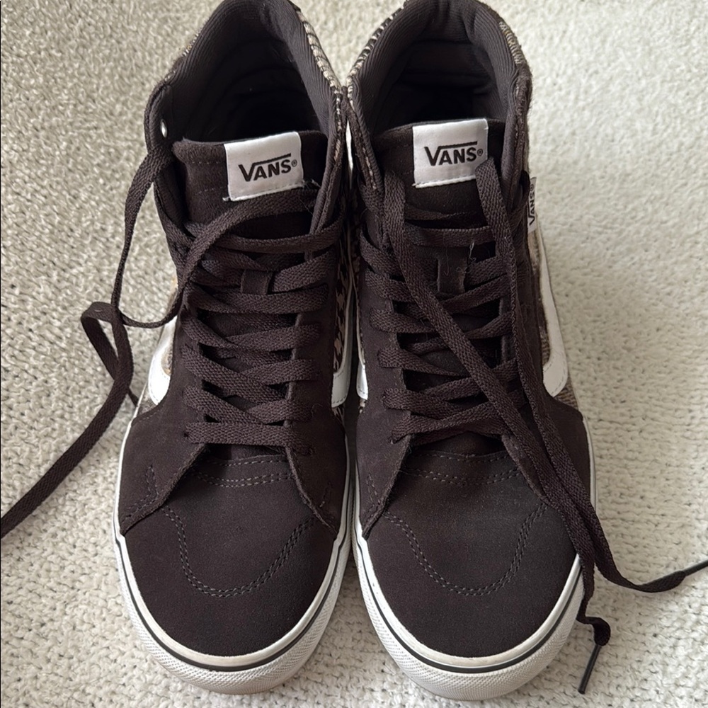 Vans Plaid High-Top Sneakers in Brown and White - Picture 7 of 7